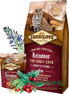 Carnilove GF Energy, Outdoor Reindeer сухой беззерновой корм для активных котов, с оленем_2