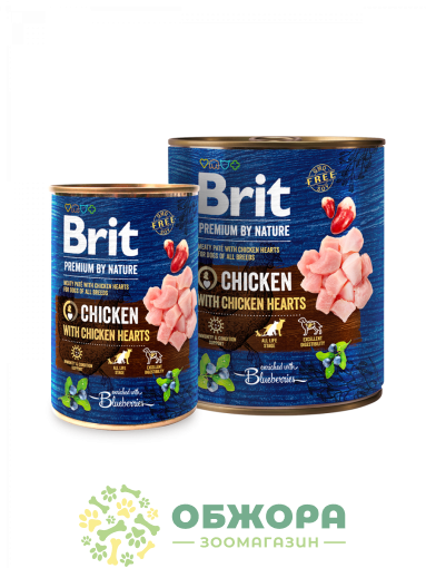 Brit Premium Chicken влажный корм для собак, паштет с куриными сердцами_2