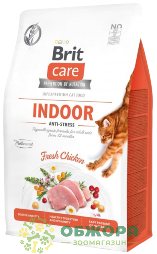 Brit Care GF Indoor Anti-stress Chicken беззерновой сухой корм для котов, обитающих в помещении, с курицей