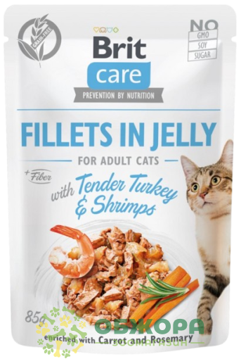 Brit Care GF Turkey, Shrimps беззерновий вологий корм для котів, в желе з індичкою та креветкою