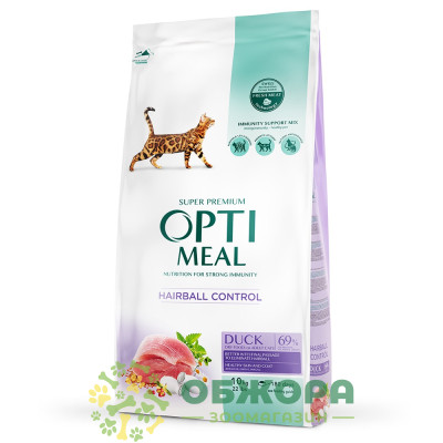 Optimeal Hairball Control Duck сухой корм для котов, для вывода шерсти, с уткой_2