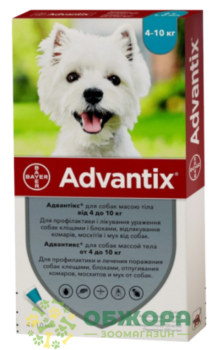 Краплі Адвантікс (Advantix) для собак від 4 до 10 кг, 1 мл