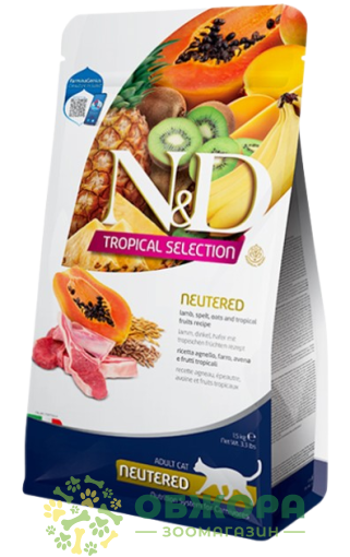 Farmina N&D Tropical Selection Neutered Lamb малозерновий сухий корм для стерилізованих котів, з ягням та тропічними фруктами