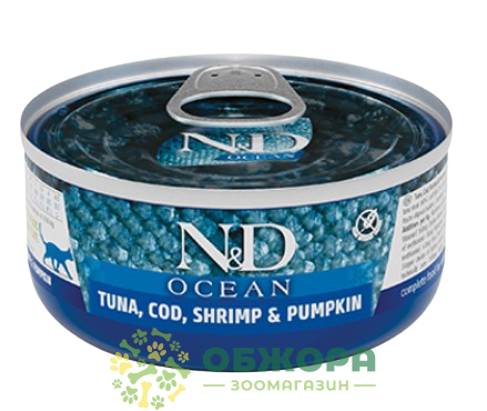 Farmina N&D Ocean GF Tuna, Cod, Shrimp беззерновий вологий корм для котів, паштет з тунцем та креветкою