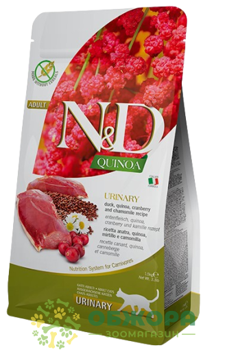 Farmina N&D Quinoa GF Urinary Duck сухой корм для котов, для поддержки мочевыводящей системы, с уткой