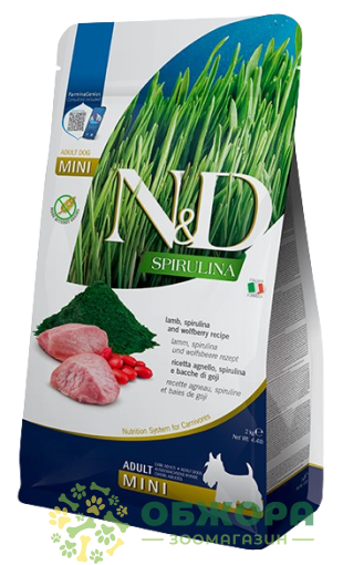 Farmina N&D Spirulina GF Mini Lamb беззерновой сухой корм для собак миниатюрных пород, с ягненком, спирулиной и волчьими ягодами