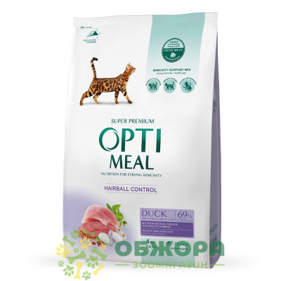 Optimeal Hairball Control Duck сухой корм для котов, для вывода шерсти, с уткой_1