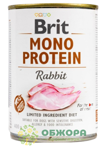Brit MonoProtein Rabbit безглютеновий вологий корм для собак, паштет з кроликом