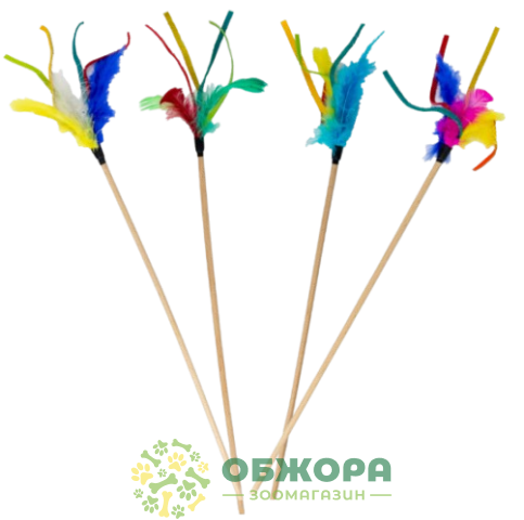 Agility вудочка для котів, з пір'ям та шкіряними смужками