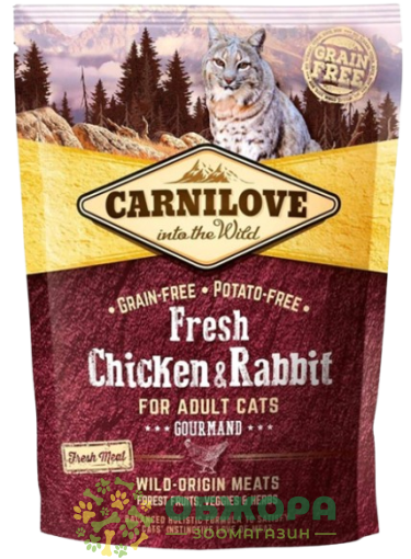 Carnilove GF Gourmand Chicken, Rabbit беззерновой сухой корм для привередливых котов, с курицей и кроликом