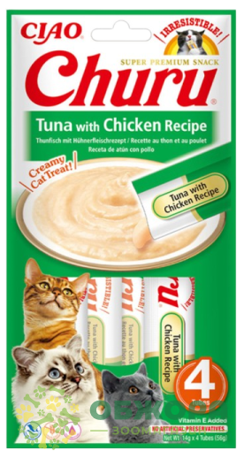 Inaba Churu Grain Free ласощі для котів, крем-паста з тунцем та куркою