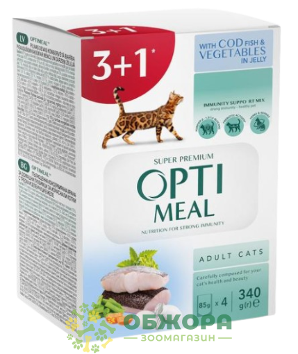 Optimeal Cod Fish 3+1 набір вологого корму для котів, з тріскою та овочами