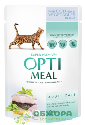 Optimeal Cod Fish вологий корм для котів, в желе з тріскою та овочами