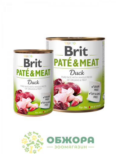 Brit Pate and Meat GF Duck беззерновой влажный корм для собак, паштет с уткой_1