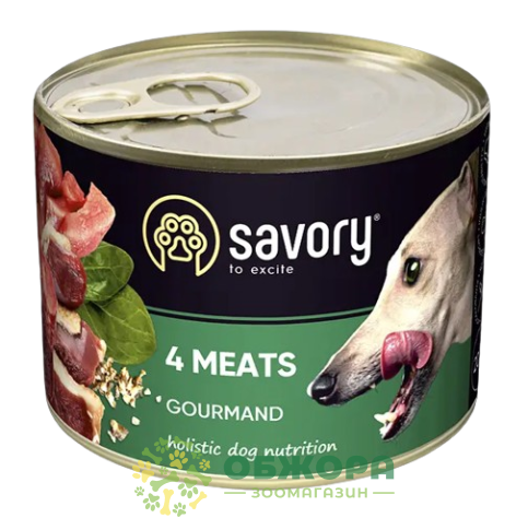Savory Gourmand 4 Meats вологий корм для вибагливих собак, паштет з чотирма видами м'яса_1