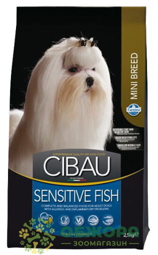 Farmina Cibau Sensitive Mini Fish сухой корм для собак миниатюрных пород с чувствительным пищеварением, с рыбой