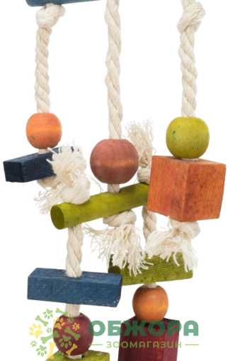 Trixie 58985 вертикальная игрушка для птиц, с канатом и кожей_2