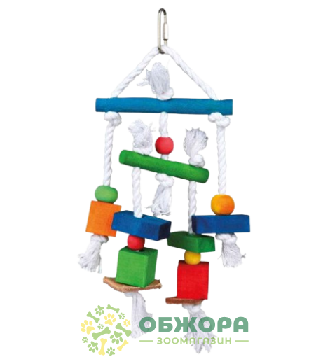 Trixie 58985 вертикальная игрушка для птиц, с канатом и кожей_4