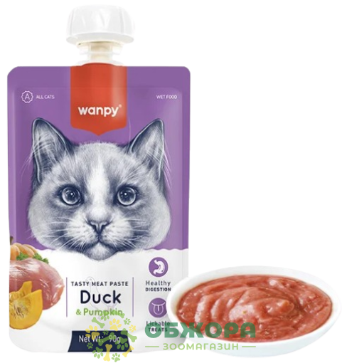 Wanpy Meat Paste Duck Pumpkin вологий корм для котів, крем-пюре з качкою та гарбузом