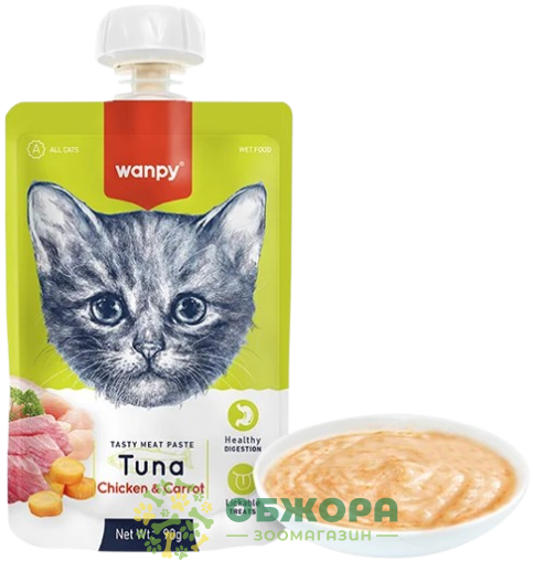 Wanpy Meat Paste Tuna Chicken and Carrot вологий корм для котів, крем-пюре з тунцем, куркою та морквою