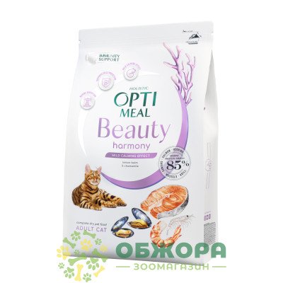 Optimeal Beauty Harmony Mild Calming Effect Salmon cухий корм для котів для зняття стресу, з морепродуктами