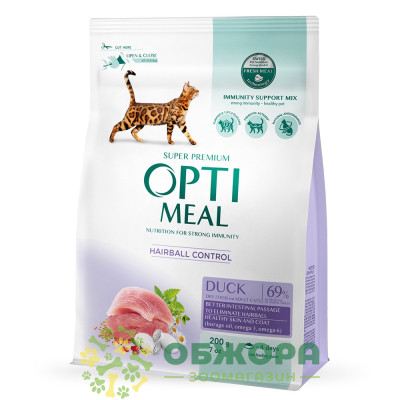 Optimeal Hairball Control Duck сухий корм для котів, для виведення шерсті, з качкою