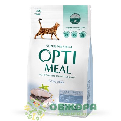 Optimeal Extra Shine Cod Fish сухий корм для котів для шерсті та шкіри, з тріскою