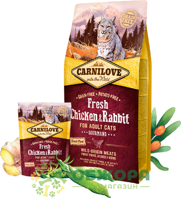 Carnilove GF Gourmand Chicken, Rabbit беззерновой сухой корм для привередливых котов, с курицей и кроликом_3