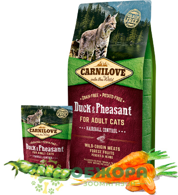 Carnilove GF Hairball Control Duck, Pheasant беззерновий сухий корм для котів, для виведення шерсті, з качкою та фазаном_3