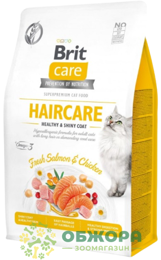 Brit Care GF Haircare Salmon, Chicken беззерновий сухий корм для котів, для шерсті та шкіри, з лососем та куркою