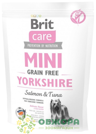 Brit Care GF Hypoallergenic Mini Yorkshire Salmon, Tuna беззерновой сухой корм для собак породы Йоркширский терьер, гипоаллергенный, с лососем и тунцом