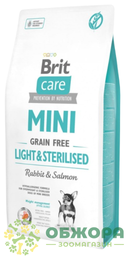 Brit Care GF Light, Sterilised Mini Rabbit, Salmon беззерновой сухой корм для стерилизованных собак миниатюрных пород, контроль веса, с кроликом и лососем_2