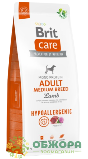 Brit Care Hypoallergenic Medium Lamb сухой корм для собак средних пород с чувствительным пищеварением, гипоаллергенный, с ягненком_1