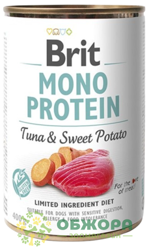 Brit MonoProtein Tuna безглютеновый влажный корм для собак, паштет с тунцем и бататом