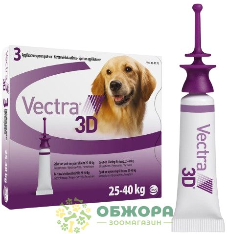 Капли Вектра 3D (Vectra 3D) для собак от 25 до 40 кг, 4.7 мл