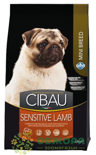 Farmina Cibau Sensitive Mini Lamb сухой корм для собак миниатюрных пород с чувствительным пищеварением, с ягненком