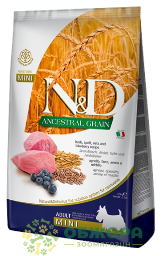 Farmina N&D Ancestral Grain Low Grain Mini Breed Lamb and Blueberry