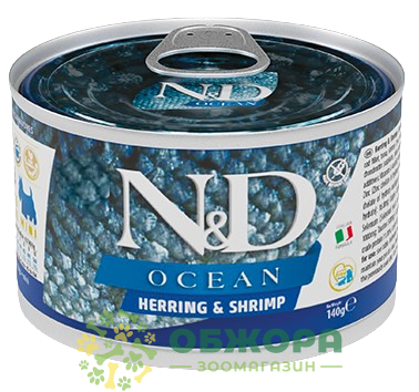 Farmina N&D Ocean GF Mini Herring, Shrimp беззерновий вологий корм для собак мініатюрних порід, в соусі з оселедцем та креветкою