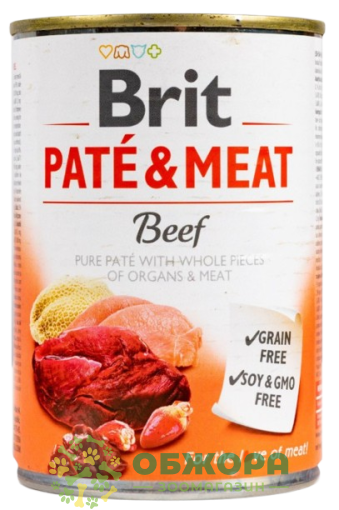 Brit Pate and Meat GF Beef беззерновой влажный корм для собак, паштет с говядиной