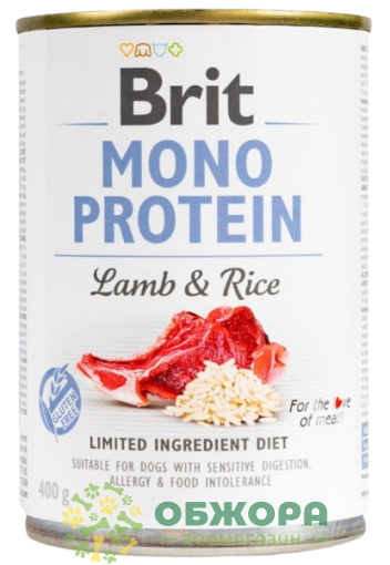 Brit MonoProtein Lamb безглютеновый влажный корм для собак, паштет с ягненком и темным рисом