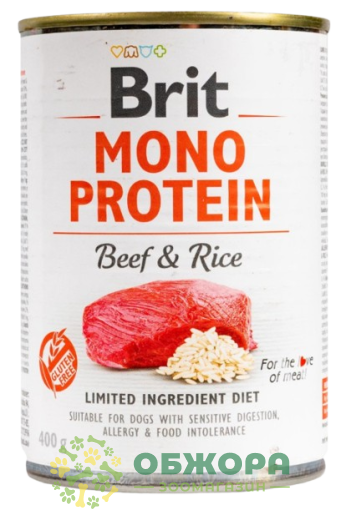 Brit MonoProtein Beef безглютеновий вологий корм для собак, паштет з яловичиною та темним рисом