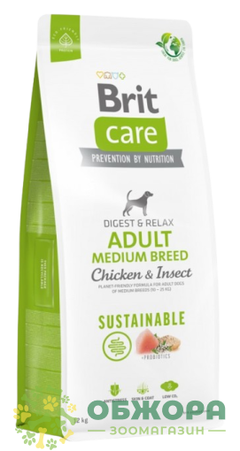 Brit Care Sustainable Medium Chicken, Insect сухий корм для собак середніх порід, для суглобів, з куркою та комахами_1