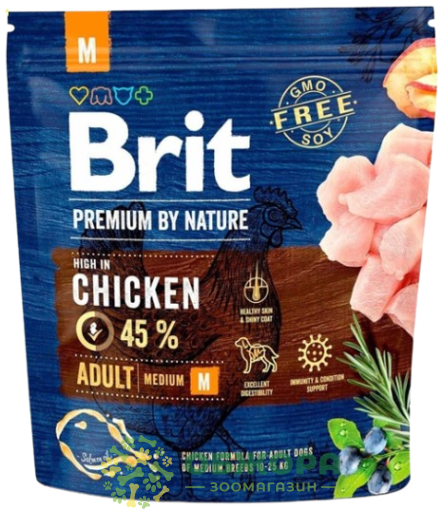 Brit Premium M Chicken сухой корм для собак средних пород, с курицей