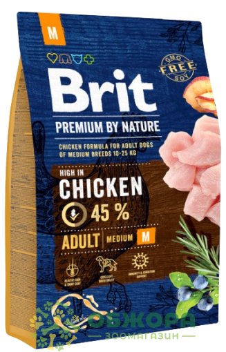 Brit Premium M Chicken сухий корм для собак середніх порід, з куркою_1