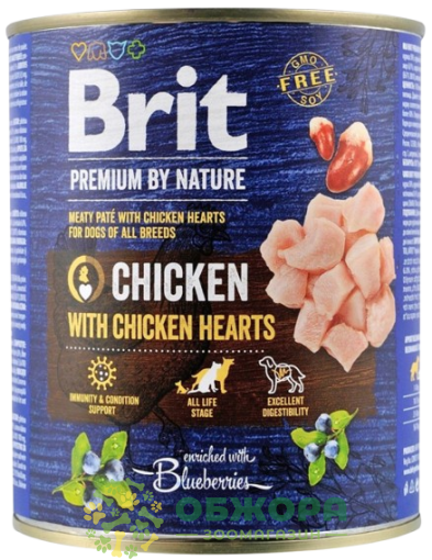 Brit Premium Chicken влажный корм для собак, паштет с куриными сердцами_1