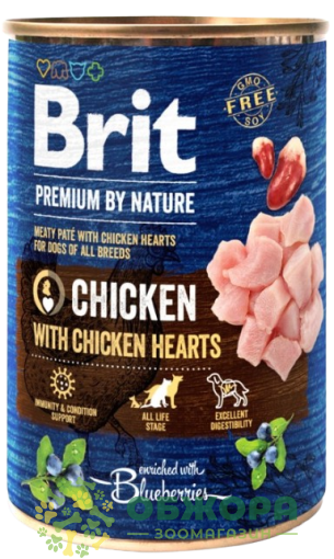 Brit Premium Chicken вологий корм для собак, паштет з курячими серцями