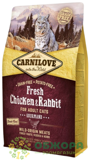 Carnilove GF Gourmand Chicken, Rabbit беззерновой сухой корм для привередливых котов, с курицей и кроликом