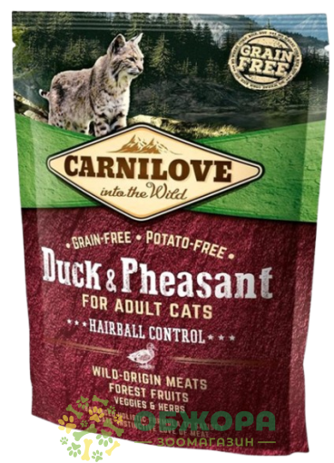 Carnilove GF Hairball Control Duck, Pheasant беззерновий сухий корм для котів, для виведення шерсті, з качкою та фазаном