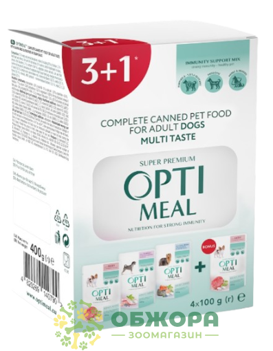 Optimeal Multi Taste 3+1 набор влажного корма для собак с говядиной, кроликом и лососем