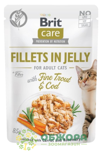 Brit Care GF Trout, Cod беззерновой влажный корм для котов, в желе с треской и форелью